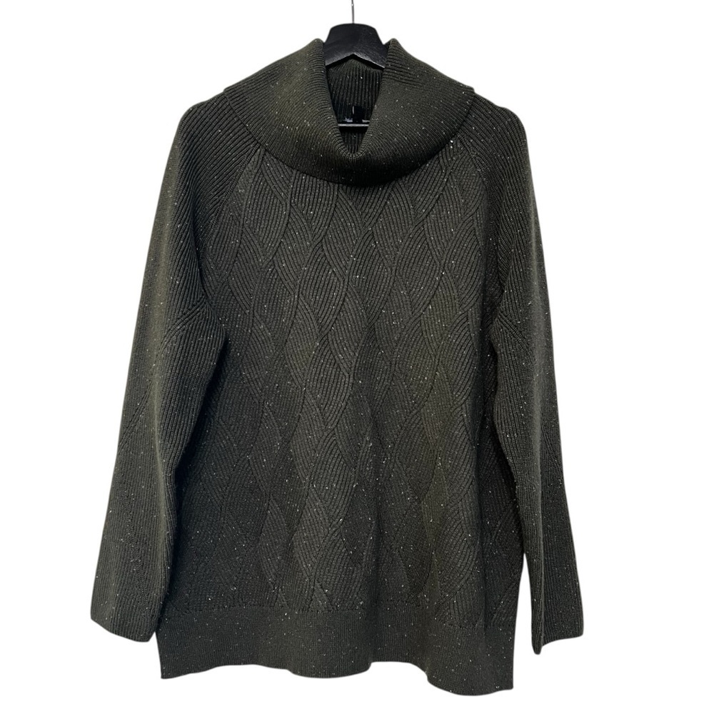 Talbots Cowlneck Diamond Tweed Knit Pullover Sweater Olive Green Speckles XL